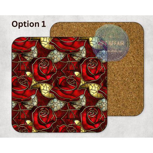Stained glass effect roses coasters, home and garden decor, letter box gift, mdf, slate coasters, tea coffee coasters, new home gift