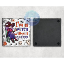 Load image into Gallery viewer, Witch inflated 3d effect coasters, home and garden decor, letter box gift, mdf, slate coasters, tea coffee coasters, Halloween coasters