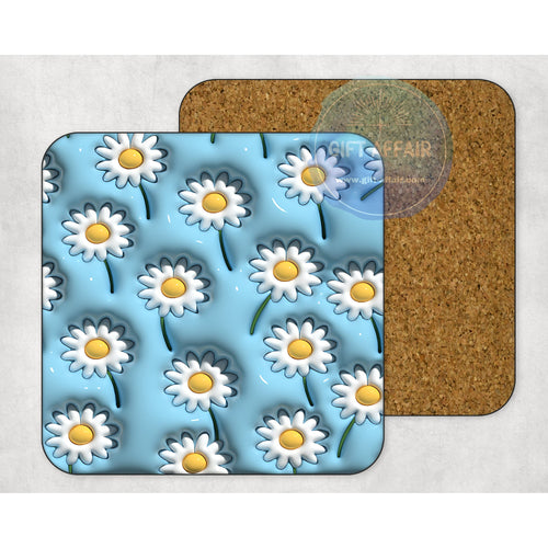 Daisy flower inflated 3d effect coasters, home and garden decor, letter box gift, mdf slate coasters, tea coffee, flower lover coaster