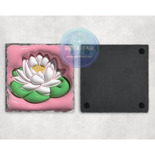 Load image into Gallery viewer, Water Lily inflated 3d effect coasters, home and garden decor, letter box gift, mdf slate coasters, tea coffee, flower lover coaster