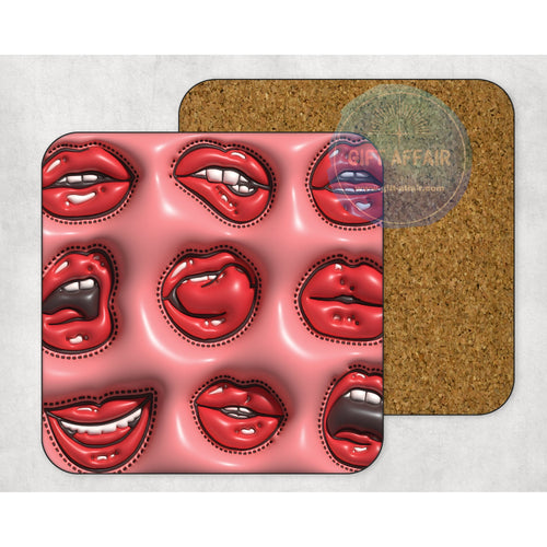 Red lips inflated 3d effect coasters, home and garden decor, letter box gift, mdf slate coasters, tea coffee, unique coaster gift