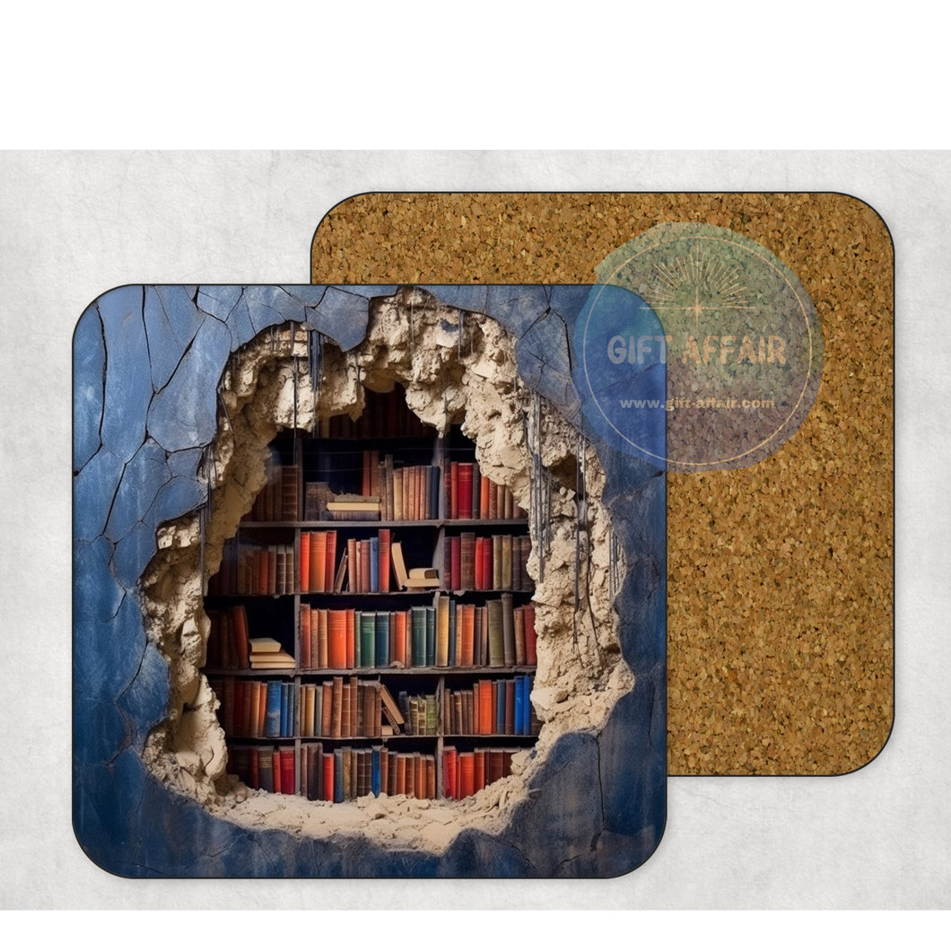 Reading books 3d effect coasters, home and garden decor, letter box gift, mdf slate coasters, tea coffee books reading lover gift