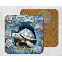 Load image into Gallery viewer, Sea Turtle 3d effect coasters, home and garden decor, letter box gift, mdf slate coasters, tea coffee coaster, sea beach turtle lover gift
