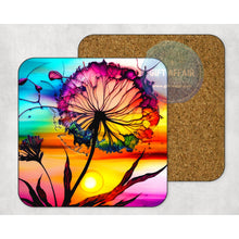 Load image into Gallery viewer, Dandelion coasters, home and garden decor, letter box gift, mdf slate coasters, tea coffee coaster, flower lover gift