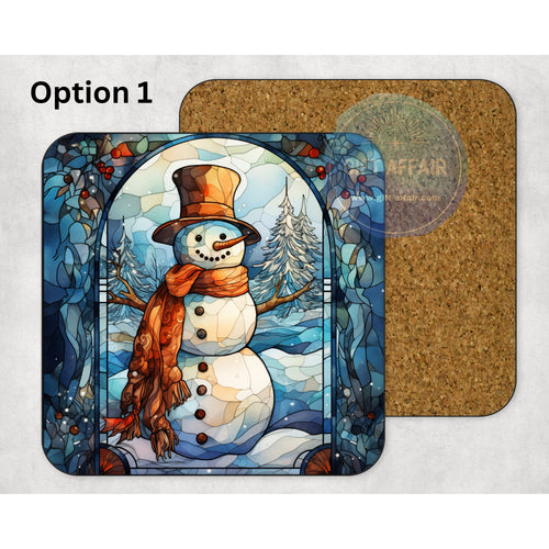 Snowman stained glass effect winter Christmas coasters, home and garden decor, letter box gift, mdf coasters, 8 patterns, Secret Santa gift
