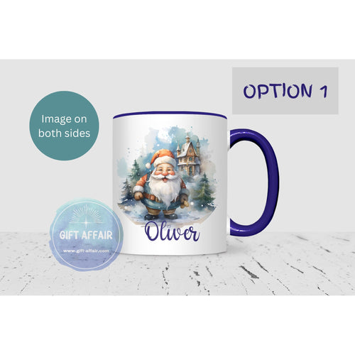 Personalised Santa mug, 11oz navy handle Christmas mug for hot drinks, Secret Santa gift, keepsake, 6 patterns