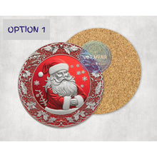 Load image into Gallery viewer, Vintage Santa round mdf coasters; vintage coin image; high-quality festive coasters