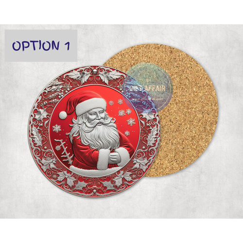 Vintage Santa round mdf coasters; vintage coin image; high-quality festive coasters