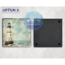 Load image into Gallery viewer, Vintage lighthouses coasters, tableware home and garden decor, letter box gift, 6 patterns, nautical coasters, sea fan gift