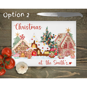 Christmas Personalised Glass Chopping Board, Glass Placemats, outside dining, housewarming gift, worktop saver, floral image, 4 options
