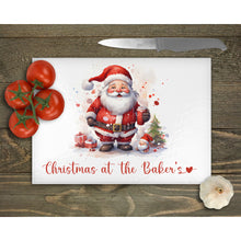 Load image into Gallery viewer, Personalised Christmas Glass Chopping Board, Glass Placemats, tableware decor, housewarming gift for mum, dad, worktop saver, Santa placemat