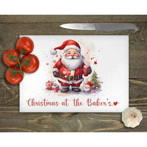 Personalised Christmas Glass Chopping Board, Glass Placemats, tableware decor, housewarming gift for mum, dad, worktop saver, Santa placemat