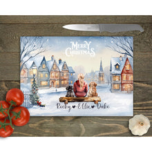 Load image into Gallery viewer, Personalised Family glass chopping board, Custom Family Gift, Winter Christmas Town Family Portrait with Pets Chritmas tableware gift