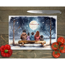 Load image into Gallery viewer, Personalised Family glass chopping board, Custom Family Gift, Silent Night Family Portrait with Pets Chritmas tableware gift
