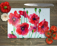 Load image into Gallery viewer, Poppy Tempered Glass Chopping Board, Glass Placemats, outside dining, New home gift, worktop saver, grandparents, mum, dad gift, 2 options