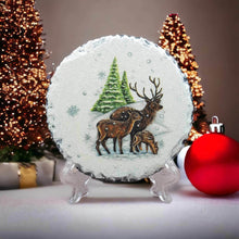 Load image into Gallery viewer, Christmas round slate coasters, Winter animals coaster, letter box gift, tableware gift set for her, for him, for mother, for friend