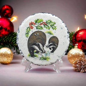 Christmas round slate coasters, Winter animals coaster, letter box gift, tableware gift set for her, for him, for mother, for friend