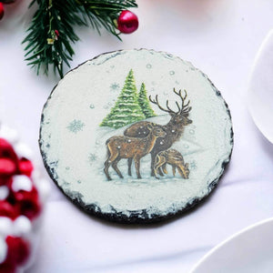 Christmas round slate coasters, Winter animals coaster, letter box gift, tableware gift set for her, for him, for mother, for friend
