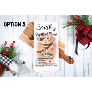 Christmas drinks recipe tea towel, personalised kitchen waffle tea towel, kitchen festive decoration for family, friends, colleagues