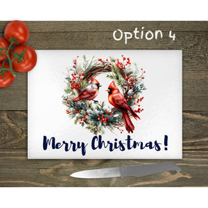Christmas Wreath Glass Chopping Board, personalised tableware decor, housewarming festive gift, worktop saver, 4 options