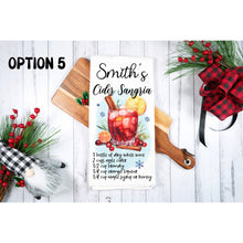 Load image into Gallery viewer, Christmas hot drinks recipe tea towel, personalised kitchen waffle tea towel, kitchen festive decoration for family, friends, colleagues
