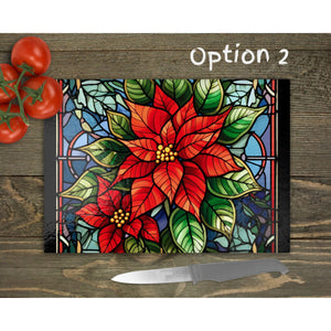 Christmas Flower Chopping Board, glass tableware decor, housewarming festive gift, worktop saver, 2 patterns
