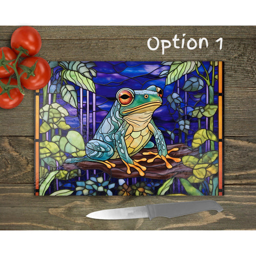 Chopping Board, Lucky frog glass tableware decor, housewarming festive gift, worktop saver, 3 patterns