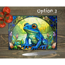 Load image into Gallery viewer, Chopping Board, Lucky frog glass tableware decor, housewarming festive gift, worktop saver, 3 patterns