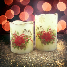 Load image into Gallery viewer, Christmas set of flameless LED pillar candles, Robins flickering scented candle decor, gift, elegant festive candle gift
