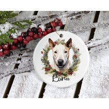 Load image into Gallery viewer, Bull Terrier Christmas tree bauble ornament, ceramic hanging ornament, Secret Santa gift, keepsake, tree decoration, gift