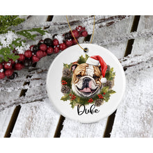 Load image into Gallery viewer, Bulldog Christmas tree bauble ornament, ceramic hanging ornament, Secret Santa gift, keepsake, tree decoration, gift