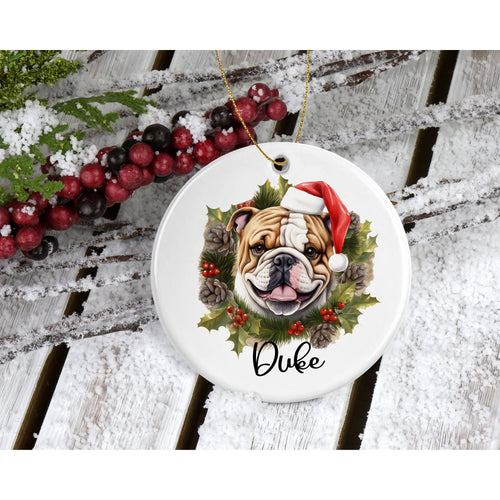 Bulldog Christmas tree bauble ornament, ceramic hanging ornament, Secret Santa gift, keepsake, tree decoration, gift