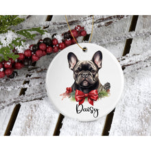Load image into Gallery viewer, French Bulldog Christmas tree bauble ornament, ceramic hanging ornament, Secret Santa gift, keepsake, tree decoration, gift