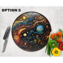 Load image into Gallery viewer, Chopping Board, Celestial bodies glass tableware decor, housewarming gift, worktop saver, 6 patterns