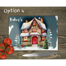 Load image into Gallery viewer, Festive House Glass Chopping Board, personalised tableware decor, housewarming festive gift, worktop saver, 4 options