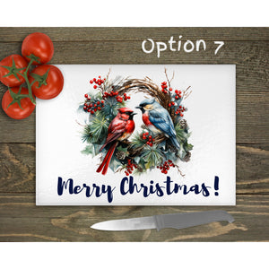 Christmas Wreath Glass Chopping Board, personalised tableware decor, housewarming festive gift, worktop saver, 4 options