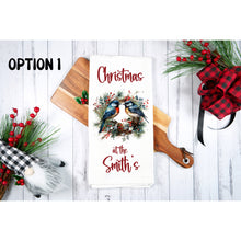 Load image into Gallery viewer, Christmas Wreath tea towel, personalised kitchen waffle tea towel, kitchen festive decoration for family, friends, colleagues