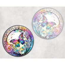 Load image into Gallery viewer, Butterfly round glass coaster, faux stained glass, letter box gift, tableware birthday gift set for her, for him, for mother, for friend