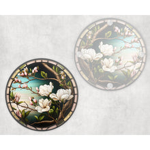 Load image into Gallery viewer, Magnolia round glass coaster, faux stained glass, letter box gift, tableware birthday gift set for her, him, for mother, friends, family