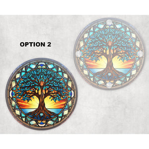 Tree of Life round glass coaster, faux stained glass, letter box gift, tableware birthday gift for her, him, for mum, dad, friends, family