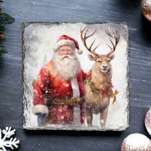 Christmas slate coasters, Santa and Rufolph coaster, letter box gift, tableware gift for her, for him, for mother, for friend