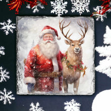 Load image into Gallery viewer, Christmas slate coasters, Santa and Rufolph coaster, letter box gift, tableware gift for her, for him, for mother, for friend