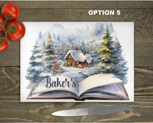 Load image into Gallery viewer, Christmas Chopping Board, personalised fairy tale glass tableware decor, housewarming festive gift, worktop saver, 10 patterns