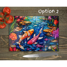 Load image into Gallery viewer, Chopping Board, Japanese koi glass tableware decor, housewarming festive gift, worktop saver, 3 patterns