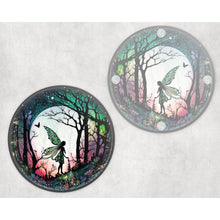 Load image into Gallery viewer, Mythical Fairy round glass coaster, faux stained glass, letter box gift, tableware birthday gift for her, him, for mum, friends, family