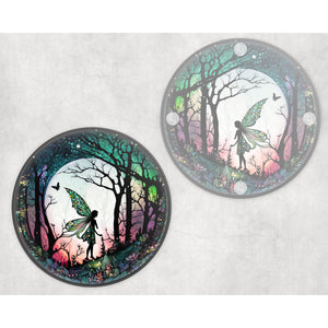 Mythical Fairy round glass coaster, faux stained glass, letter box gift, tableware birthday gift for her, him, for mum, friends, family