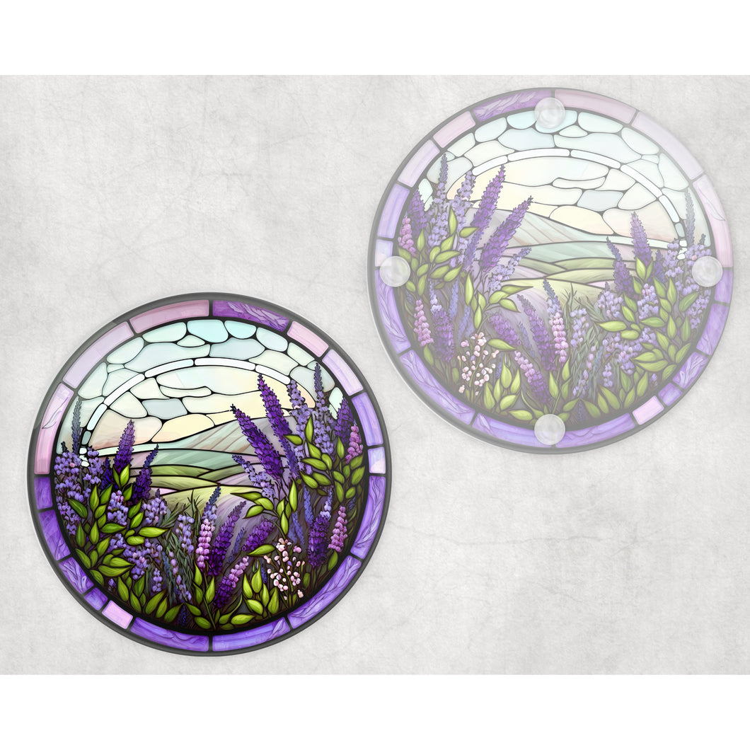Lavender round glass coaster, faux stained glass, letter box gift, tableware birthday gift for her, him, for mum, friends, family