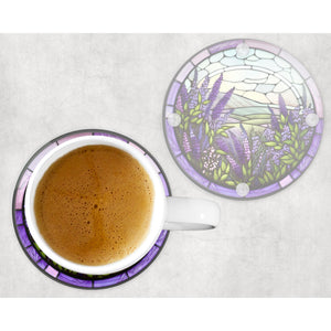 Lavender round glass coaster, faux stained glass, letter box gift, tableware birthday gift for her, him, for mum, friends, family