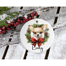 Load image into Gallery viewer, Chihuahua Christmas tree bauble ornament, ceramic hanging ornament, Secret Santa gift, keepsake, tree decoration, gift