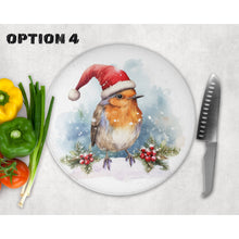 Load image into Gallery viewer, Christmas Chopping Board, WInter birds glass tableware decor, housewarming gift, worktop saver, 6 patterns